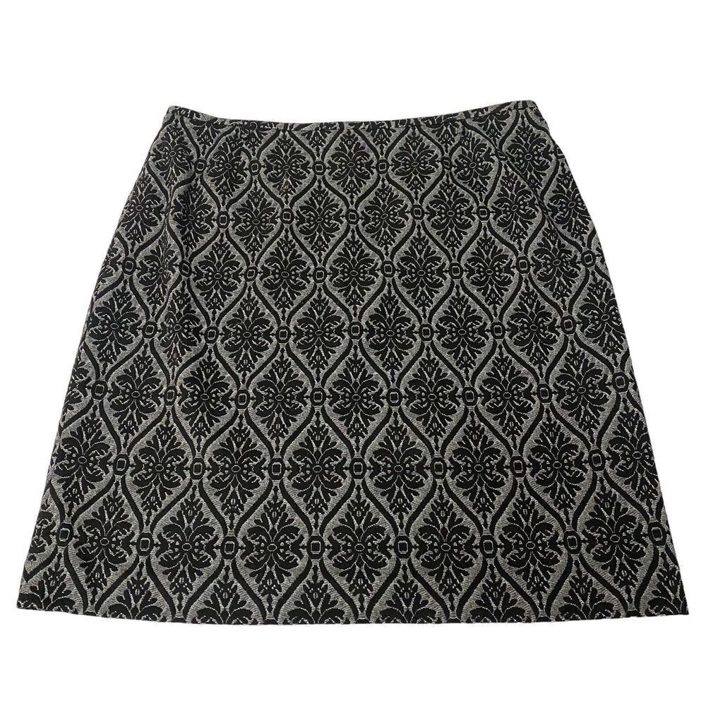 Tahari Women Skirt Damask Sz 14 Black & Gray Floral Stretch Aline Skirt Zip Back